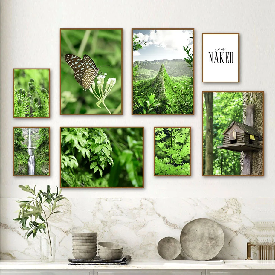 

Green Fern Leaf Flower Mountain Butterfly Wall Art Canvas Painting Nordic Posters And Prints Wall Pictures For Living Room Decor
