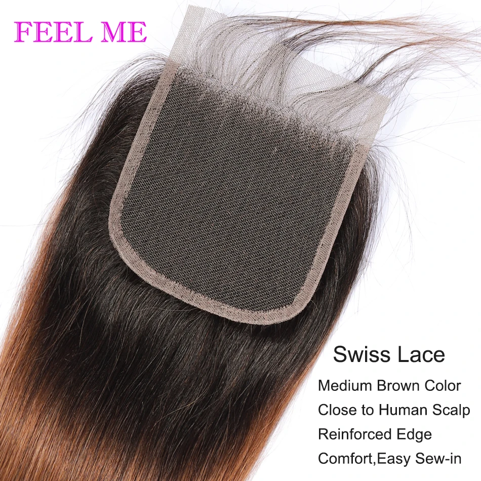 FEEL ME Hair Ombre перуанские прямые человеческие волосы в пучках с застежкой 1B/30 медово