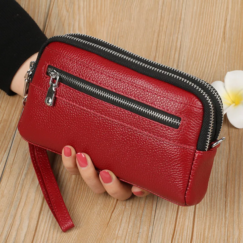 Women Mini Chain Messenger Shoulder Bags Small Bag Female Wristband Clutch Genuine Leather Large-capacity Double Zipper HandBag