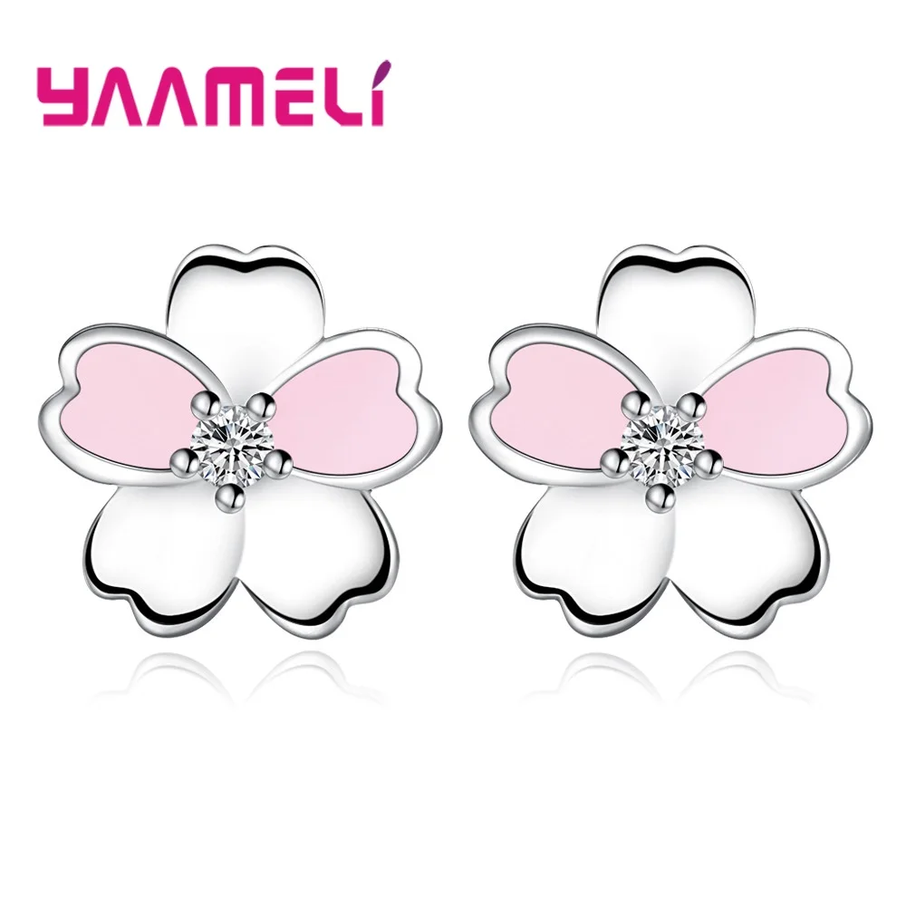 Earrings Высокое качество, 925 пробы, Серебряные Ювелирные наборы для женщин, девочек, подарки, милый кулон Сакура, ожерелье, серьги-гвоздики, Женские Ювелирные изделия - Окраска металла: Earrings