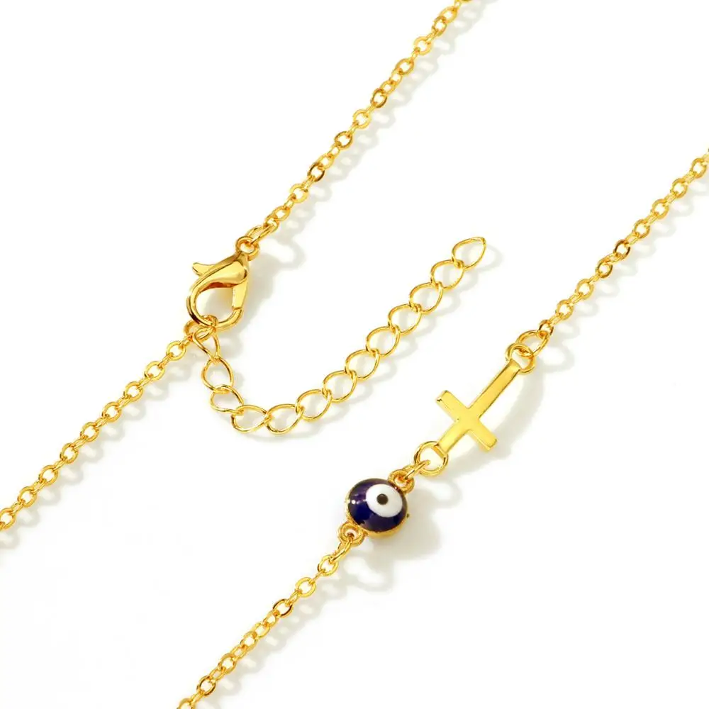 

Zuowen Fashion Women Jewlry Small Cross Choker Necklace Blue Evil Eye Statement Necklace Halloween Gift XL851
