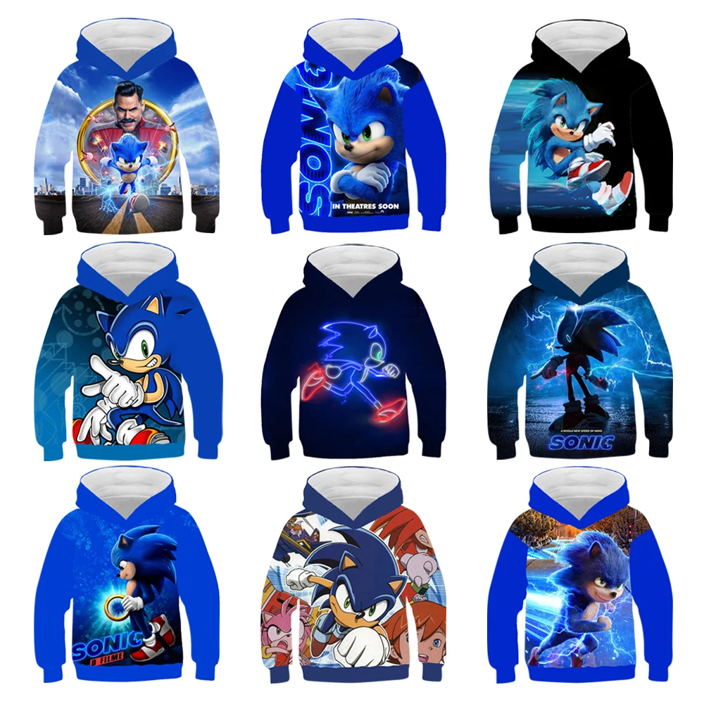 

3D Sonic Boys Hoodies Coats Spring Autumn Outerwear Kids Hooded Sweatshirt Boys/ Girls Clothes Long Sleeve Pullover Tops 4-14