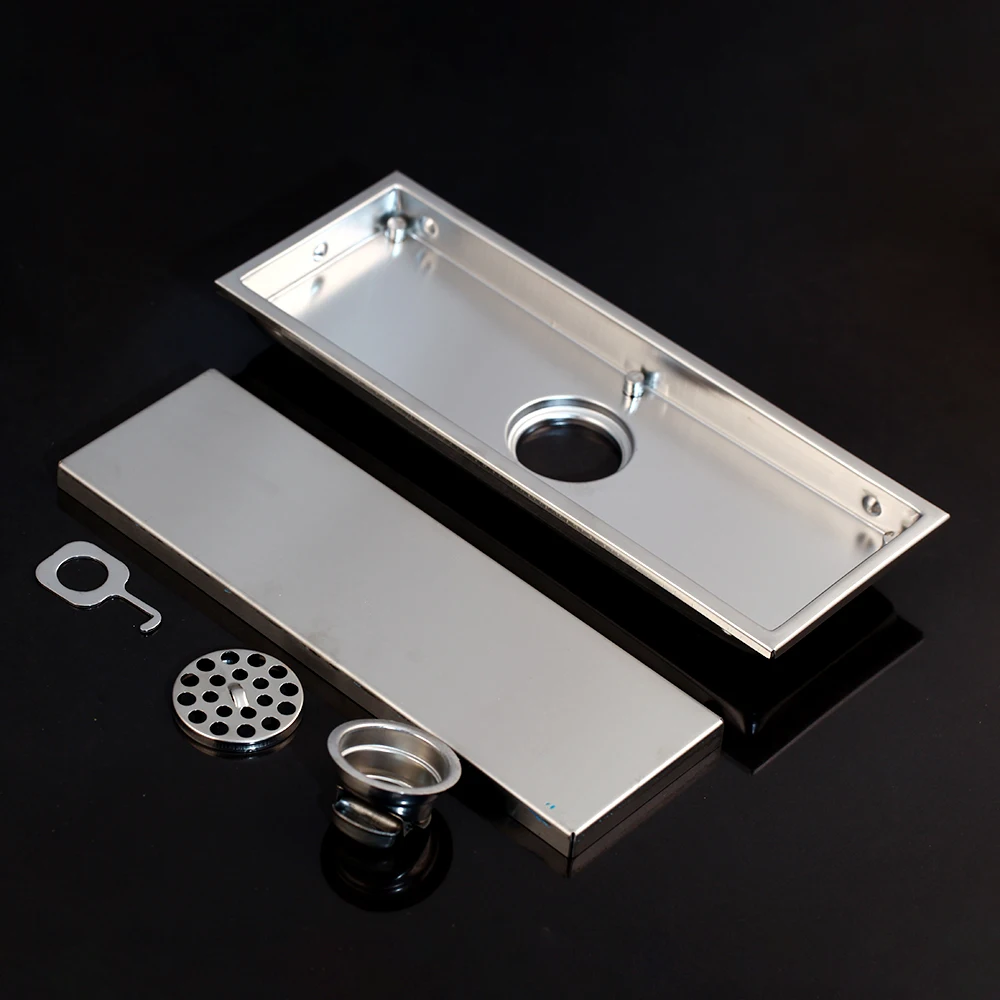 

OUBONI Luxury Bathroom Drain Rectangle Type 304 Stainless Steel Bathroom Linear Shower Floor Drain Srainer 300mm x 110mm Chrome
