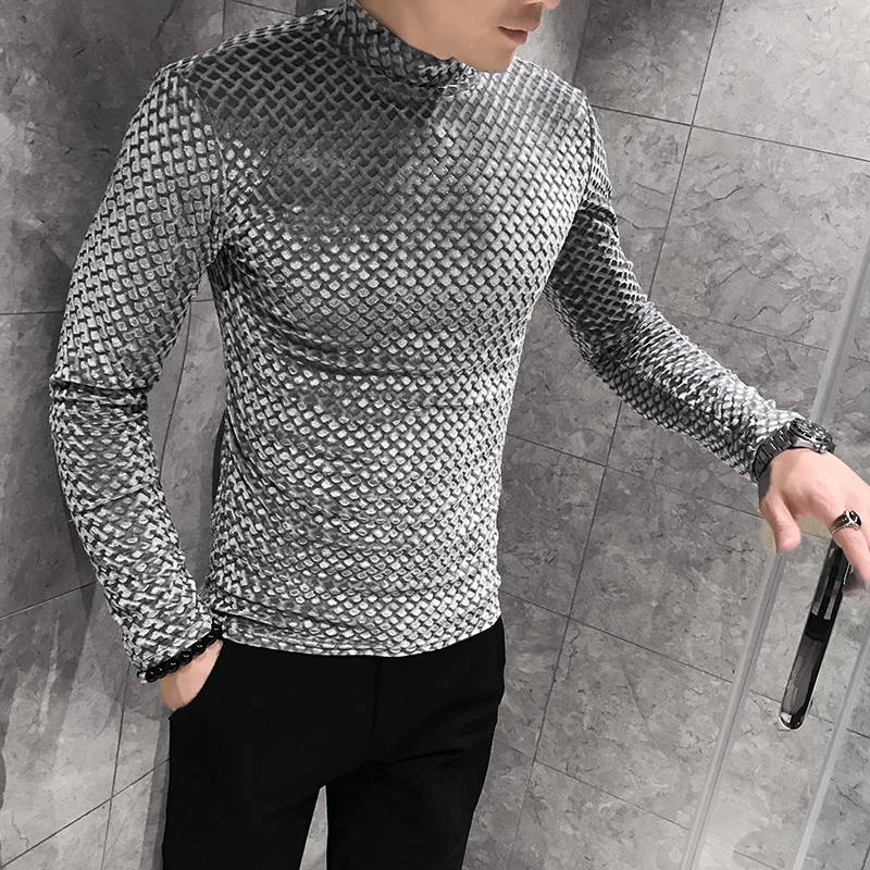 2019 новый стиль модная мужская Осенняя тонкая футболка с высоким воротником и