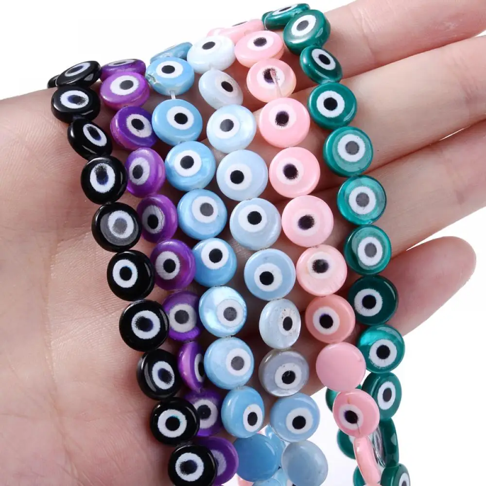 

50Pcs 8mm Colorful Shell Beads Round Shape Blue Evil Eye Beads For Jewelry Making DIY Handmade Necklace Bracelet Accessories