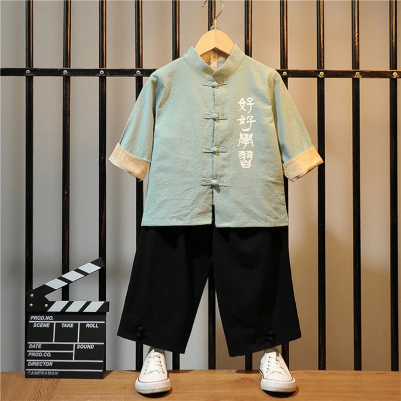 Hanfu/китайский повседневный костюм с длинными рукавами для мальчиков комплект