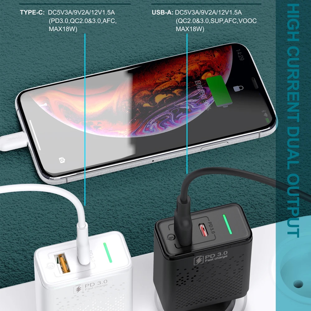 D Мощность 18 Вт USB питание PD быстрое зарядное устройство Быстрая зарядка 3,0 usb type C телефон адаптер ЕС Разъем для iPhone 8 X XS для samsung