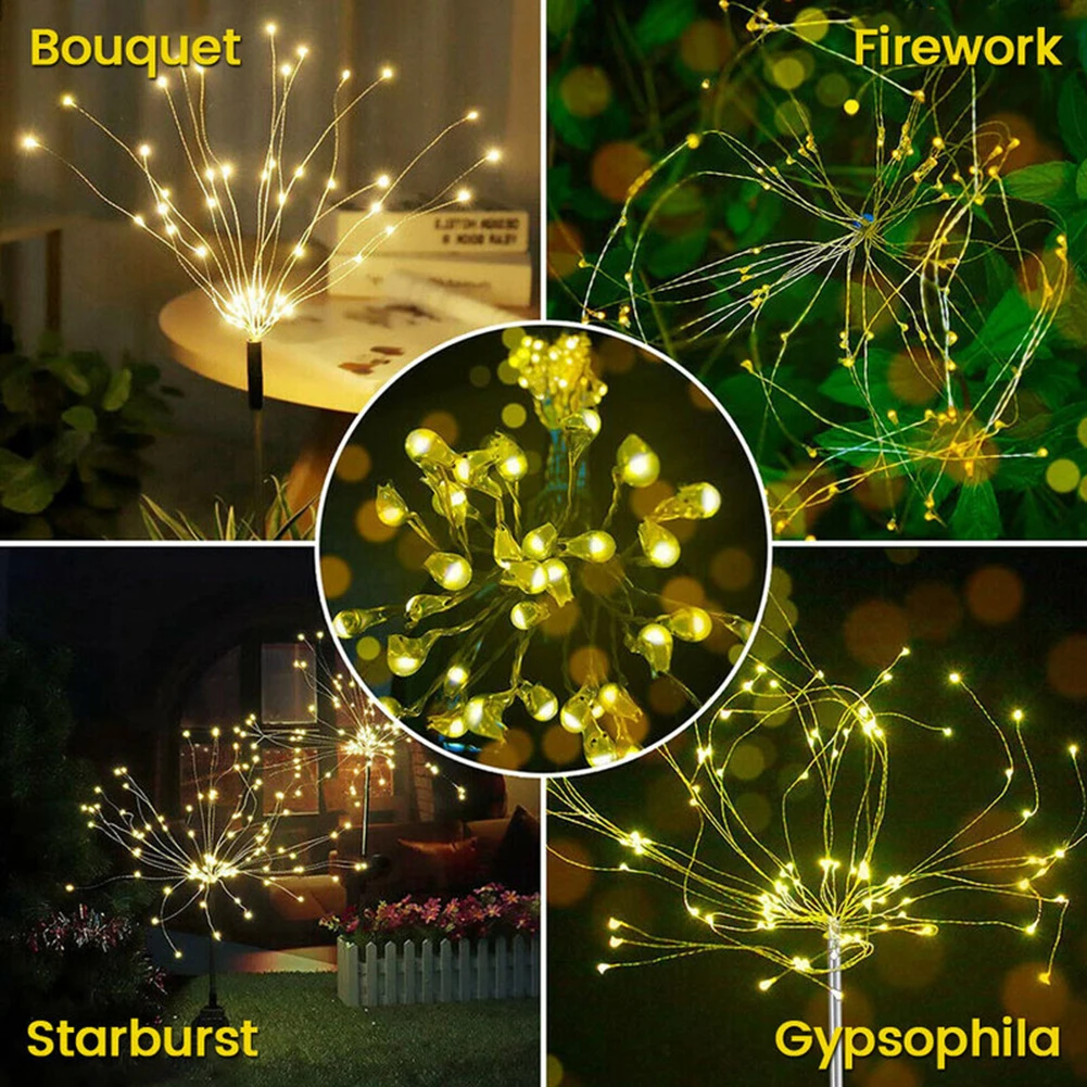 

Outdoor Solar Firework Lights Waterproof Solar DIY Fairy Star Lights Copper Wires String For Patio Yard Walkway Pathway
