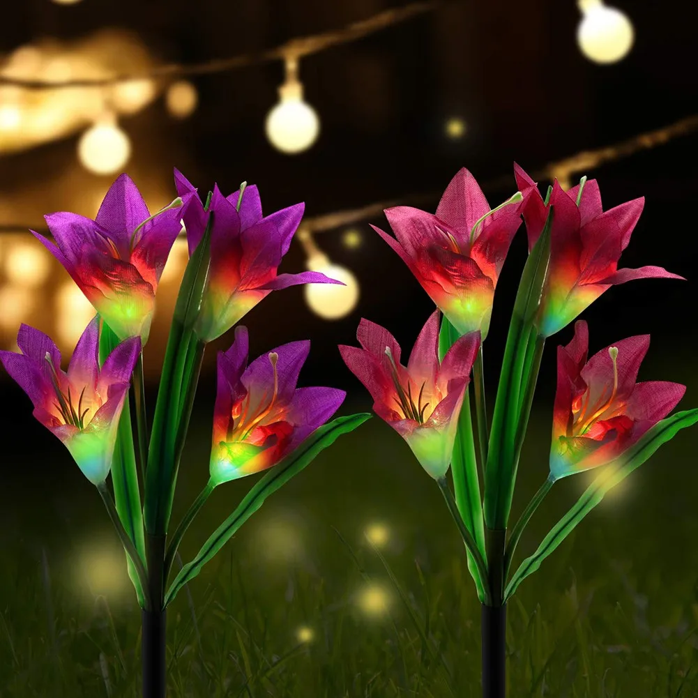 4 светодиодный ные лампы на солнечной батарее в виде цветка лилии колышке