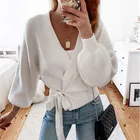 Женский вязаный кардиган с V-образным вырезом, повседневный свободный свитер с длинным рукавом, уличная одежда, весна-осень 2021