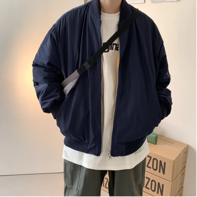 

2019 Autumn And Winter New Youth Popular Students Wear Jackets On Both Sides Fashion Casual Solid Color Coat Jacket Navy /Yellow