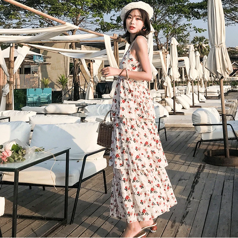 Женское Шифоновое Платье макси с цветочным принтом элегантное сказочное