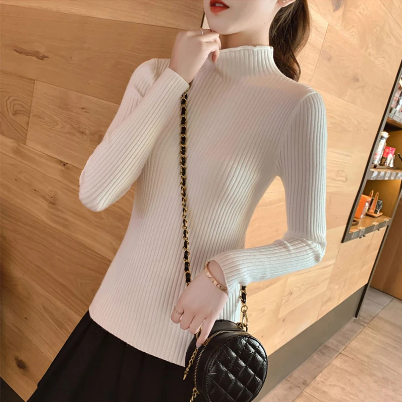 Женский свободный свитер с высоким воротником однотонный Повседневный