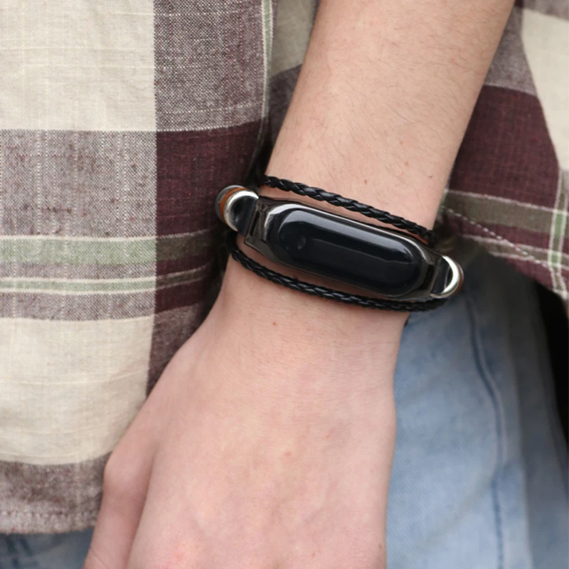 

Miband 3-4 Generation Bracelet Strap Metal Frame Ethnic Leather Millet Watch Strap for miband Bracelet watch Belt 3 4 Wristband