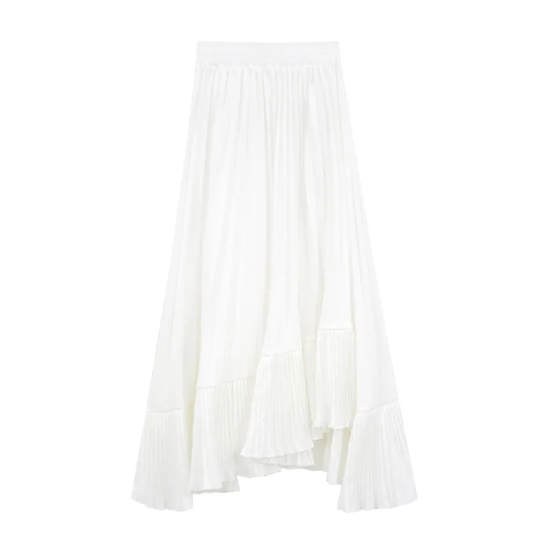 Vintage Irregular Long Skirt Fashion Women's Elastic Waist Autumn Skirts Ruffle Design Party Bottoms Women's Clothes New - Цвет: white