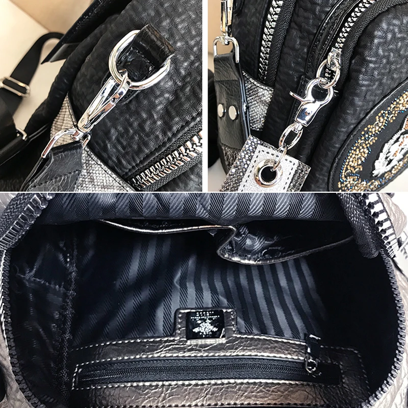 

Microfiber Synthetic Leather Women's Backpack Rivet Fancy Frills RhinestonesSmall