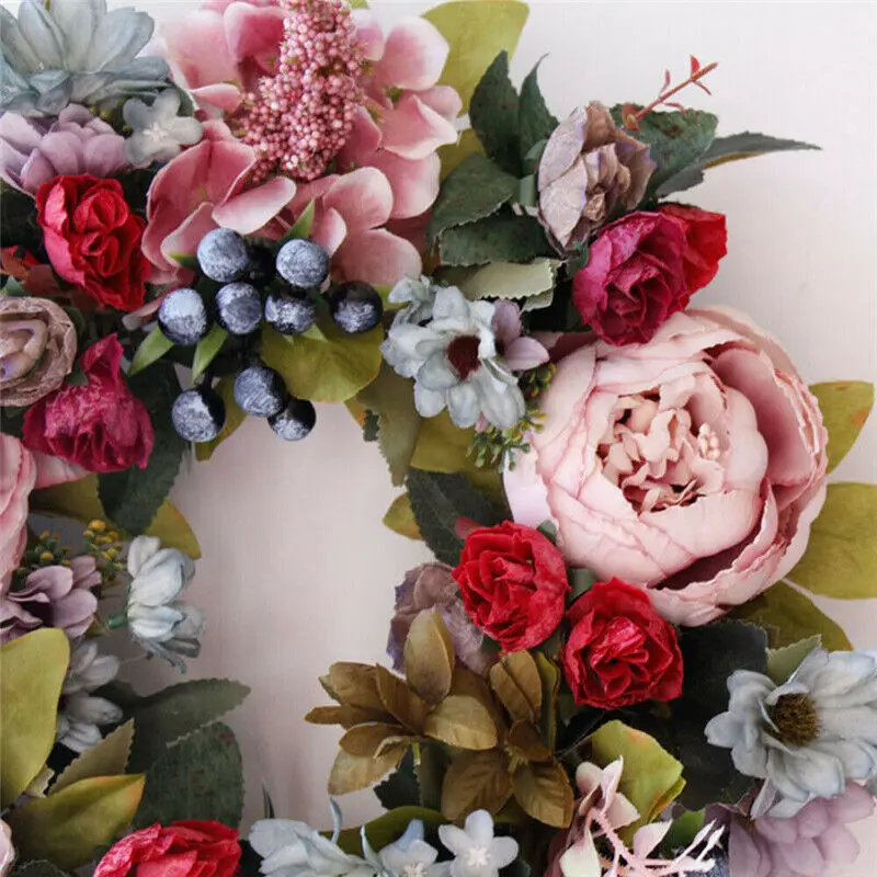 

1PCs Artificial Peony Wreath Flower Wreath 35cm Front Door Wreath Spring Round Wreath Wedding, Home Decor 2021 NEW