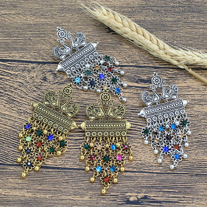 Индийские Золотые серьги Jhumka для женщин этнические двойные павлиньи колокольчики длинные с кисточками
