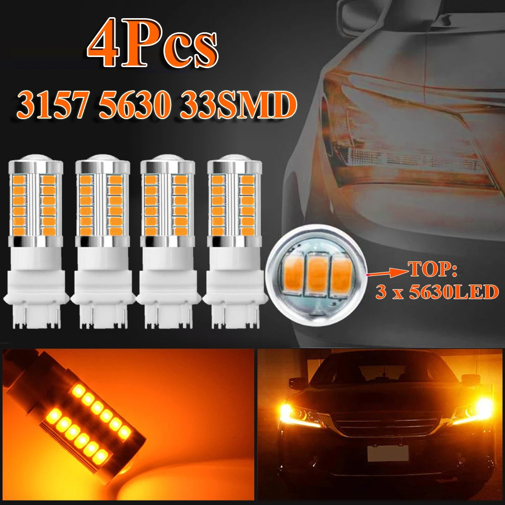 

4Pcs Amber 3157 3457 3057 Signal 33SMD Backup Reverse Tail Turn LED Light Bulb