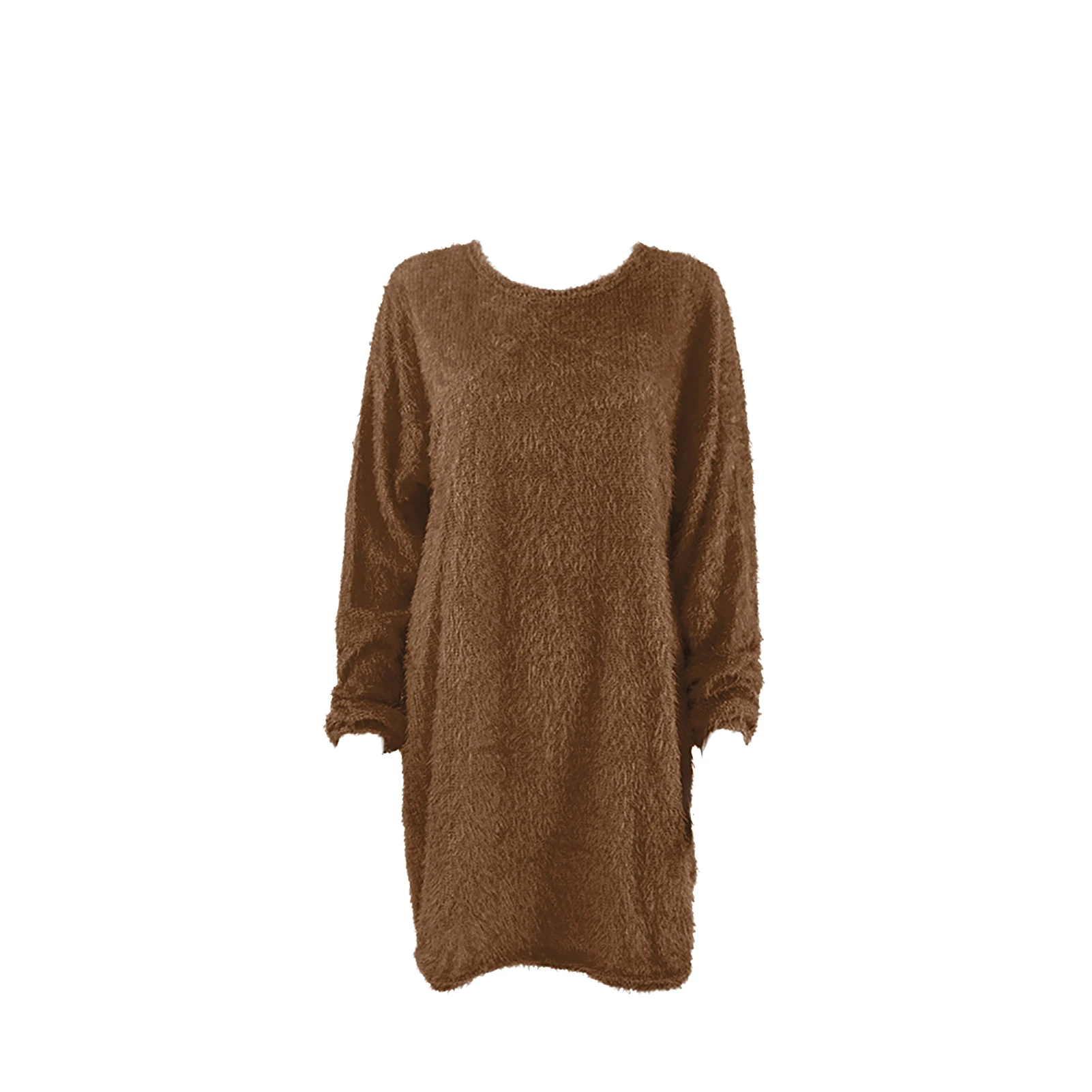 

Chic Dress Women Autumn Solid Color O Neck Sweater Fluffy Loose Knee-length Dress For Women Party Soft Thin Loose Sweater Dress