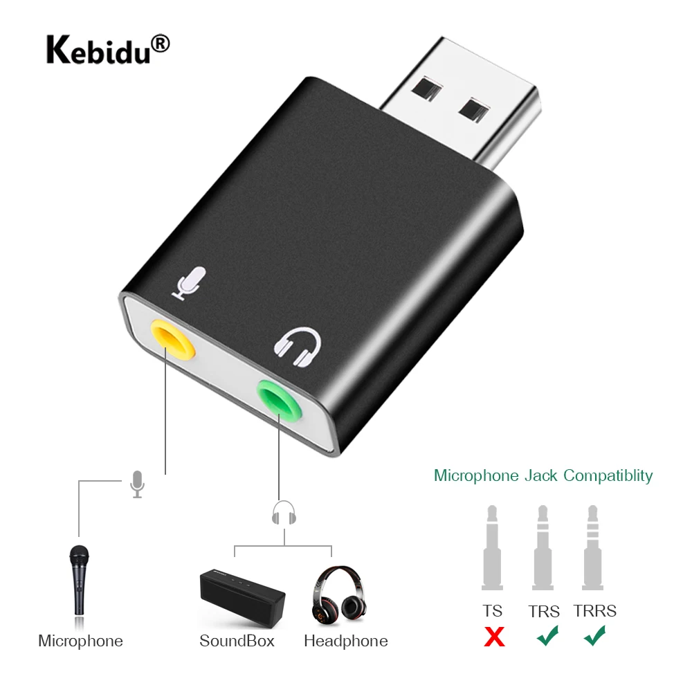 

Звуковая карта USB, внешний аудиоинтерфейс 3,5 мм микрофонный аудио адаптер, звуковая карта для ноутбука, PS4, гарнитура, звуковая карта