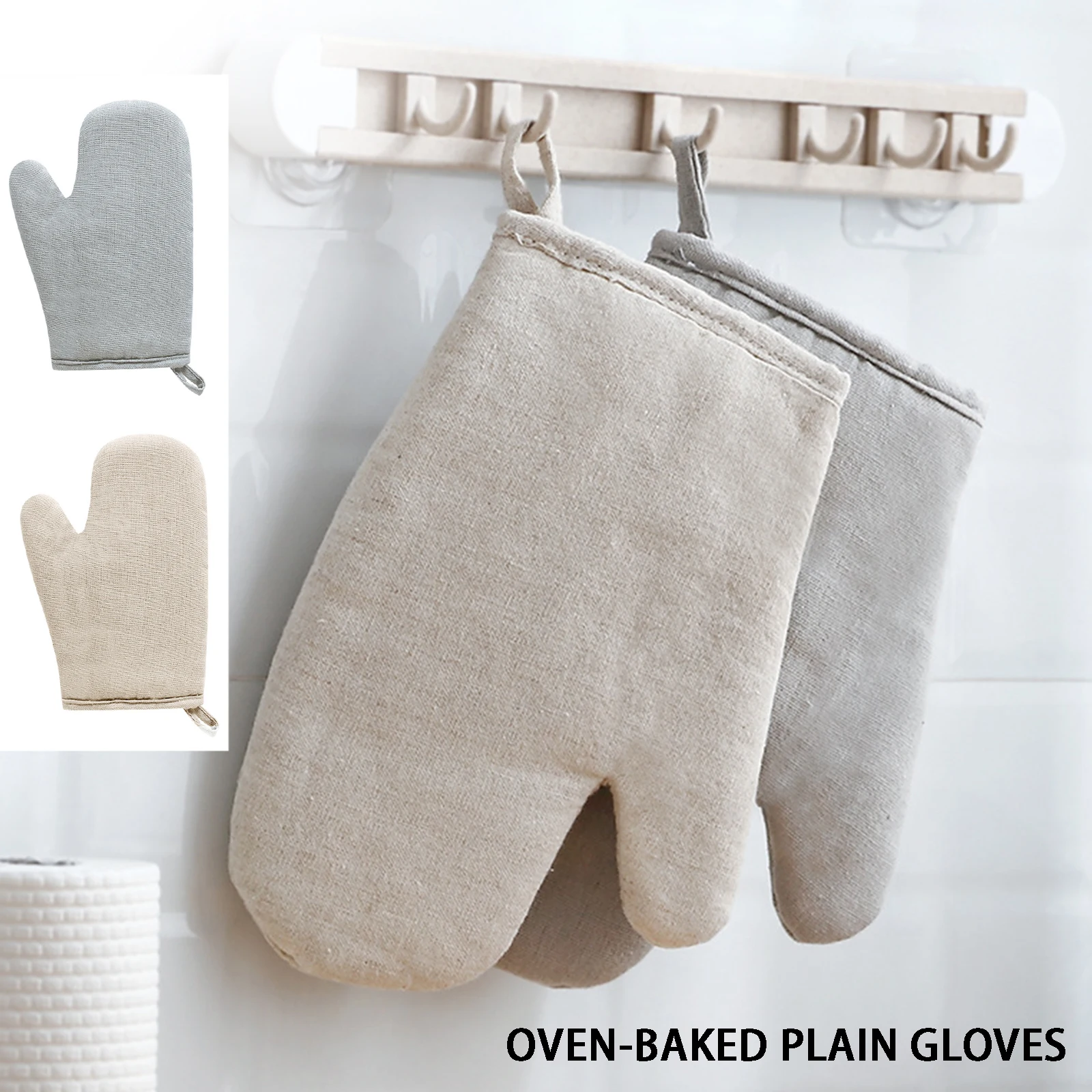 

Solid Color Heat Resistant Glove Cotton Linen Fashion Nordic Kitchen Cooking Microwave Gloves Baking BBQ Potholders Oven Mitts