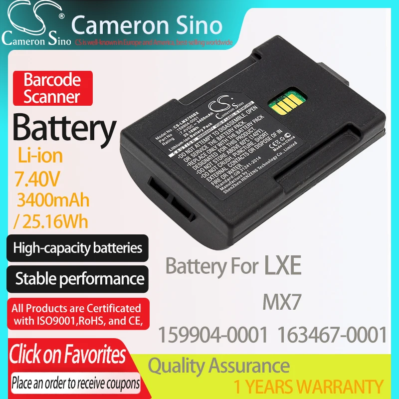 

CameronSino Батарея для LXE MX7 подходит LXE 159904-0001 163467-0001 штрих-кода аккумулятор сканера Батарея 3400 мА-ч/25.16Wh 7,40 V li-ion черный