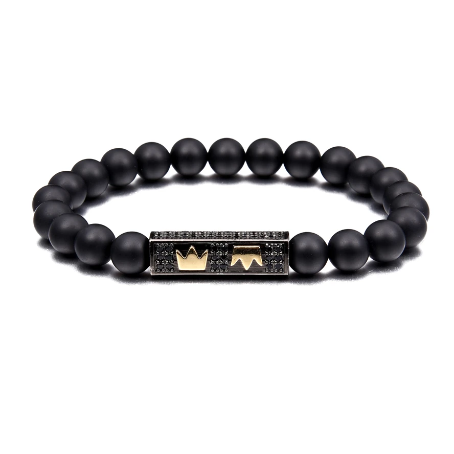 Модный браслет из натуральных бусин с микро-инкрустацией фианитов мужские