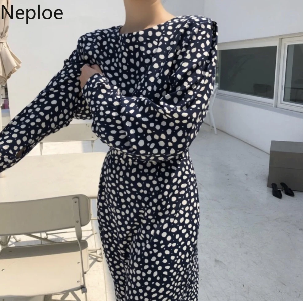 Женское облегающее платье в горошек Neploe корейское с высокой талией и принтом