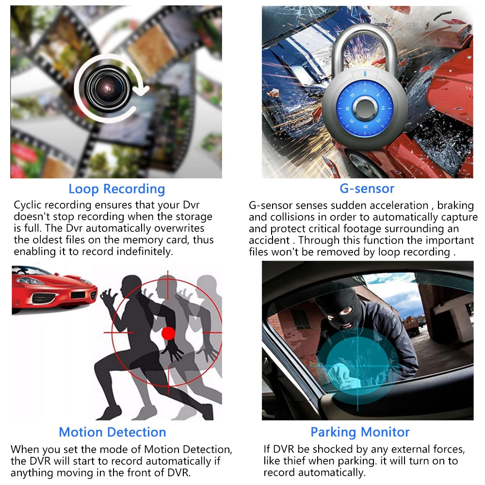 Автомобильный видеорегистратор LeeKooLuu с двумя объективами 1080P углом обзора 170