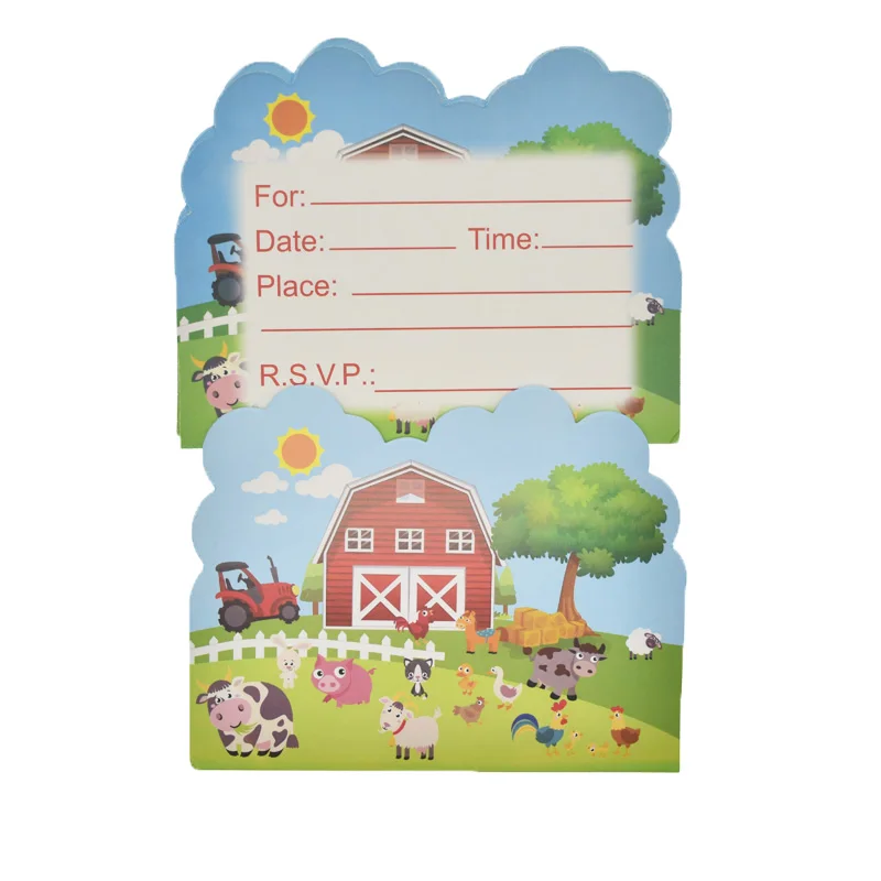 10 шт. тематические Пригласительные открытки с изображением животных из фермы