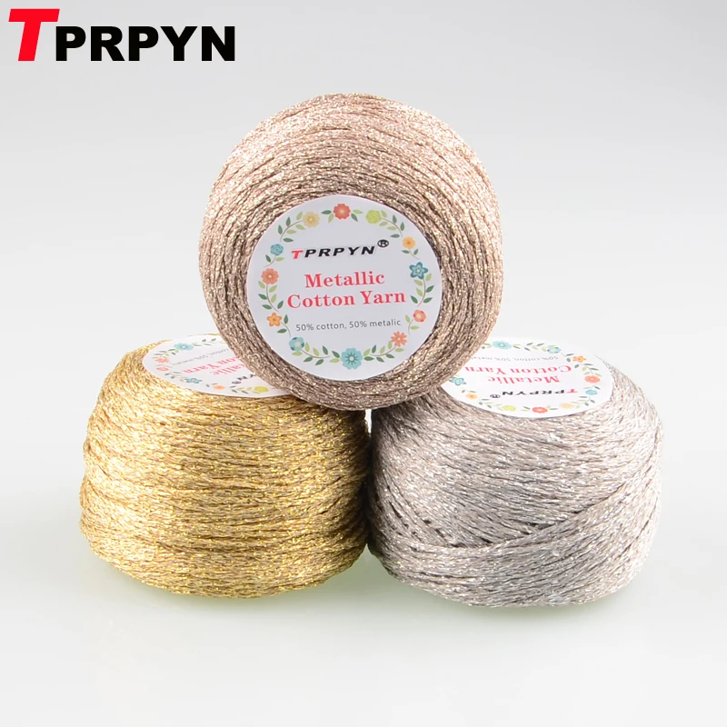 TPRPYN 250 г/лот 500 м хлопковая металлическая трикотажная пряжа для ручного вязания