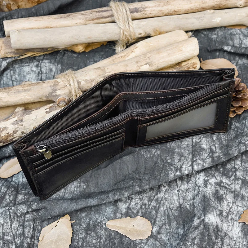 Мужской кошелек из натуральной кожи на молнии с карманом для монет|Мужские