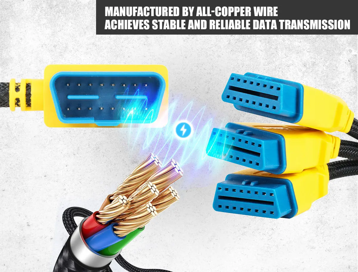 Autool obd2 kabel 150cm 1m 1 zu 3 konverter adapter obdii verlängerung kabel verstärktes kabel kabel zum starten easydiag golo elm327 – Detail 4