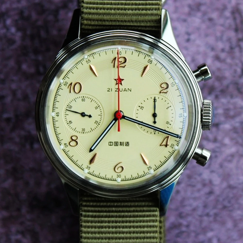 1963นาฬิกาผู้ชาย Pilot Chronograph นาฬิกาข้อมือจีน Air Force 38มม.St1901นาฬิกา Vintage Luminous อะคริลิค Sapphire