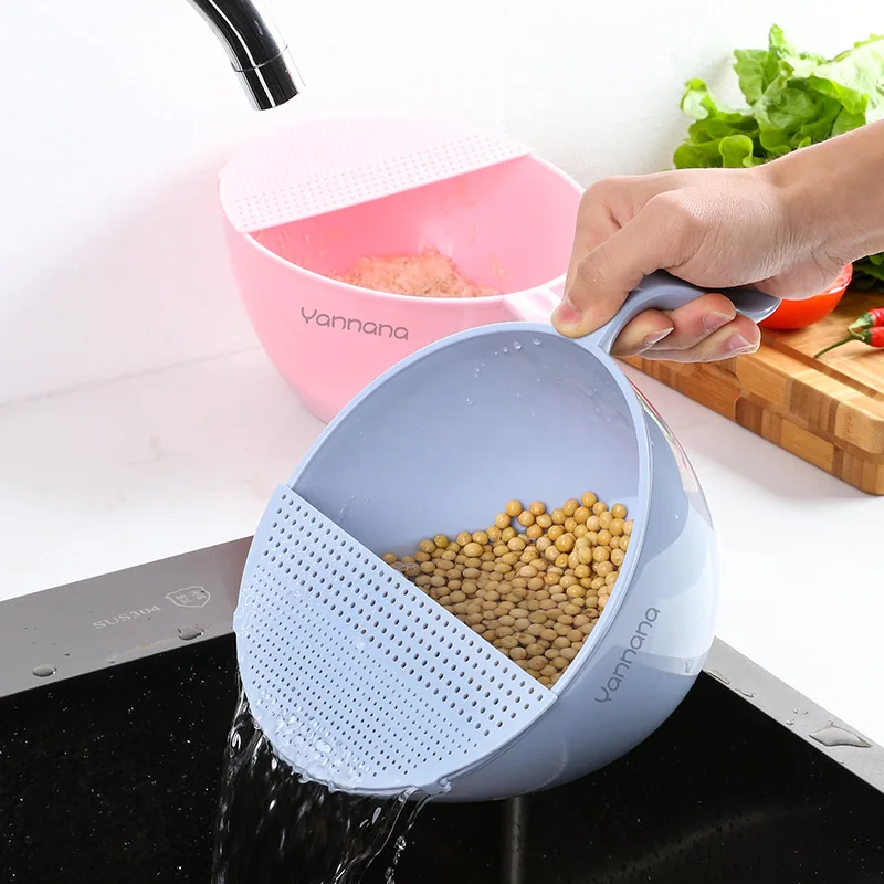 

Household rice washing sieve plastic rice washing artifact Kitchen creative vegetable and fruit basin drain basket
