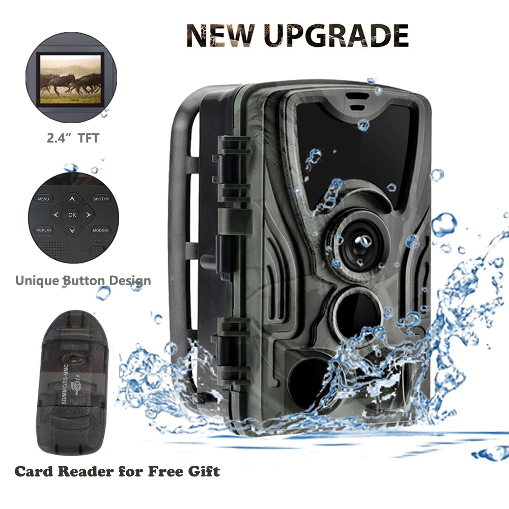 

2.4inch LCD Wireless Hunting Trail Camera+Card Reader HC801A 16MP 1080P Night Vision Wildlife Cameras Photo traps Surveillance