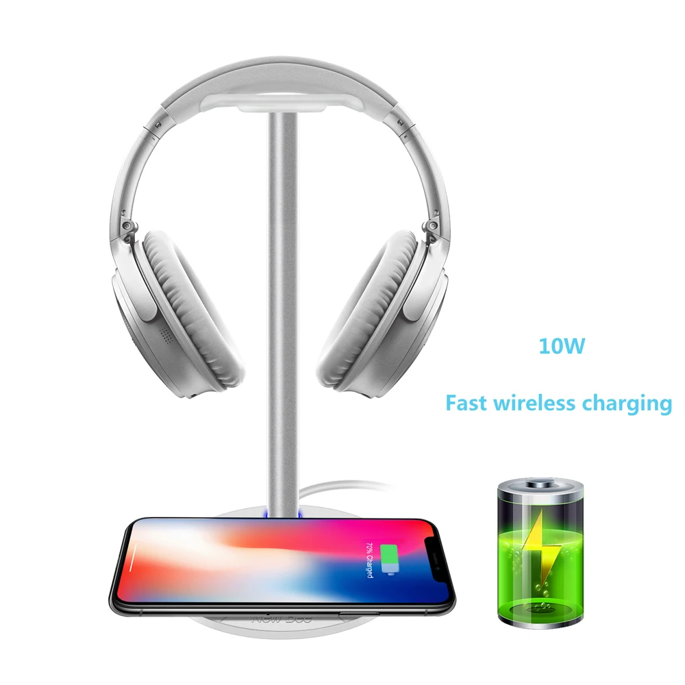 White headset stand Новинка, быстрая Беспроводная зарядная гарнитура Bee, подставка 5 Вт, 7,5 Вт, 10 Вт, Беспроводная скорость зарядки, подставка для наушников, держатель для всех телефонов QC - Цвет: White headset stand