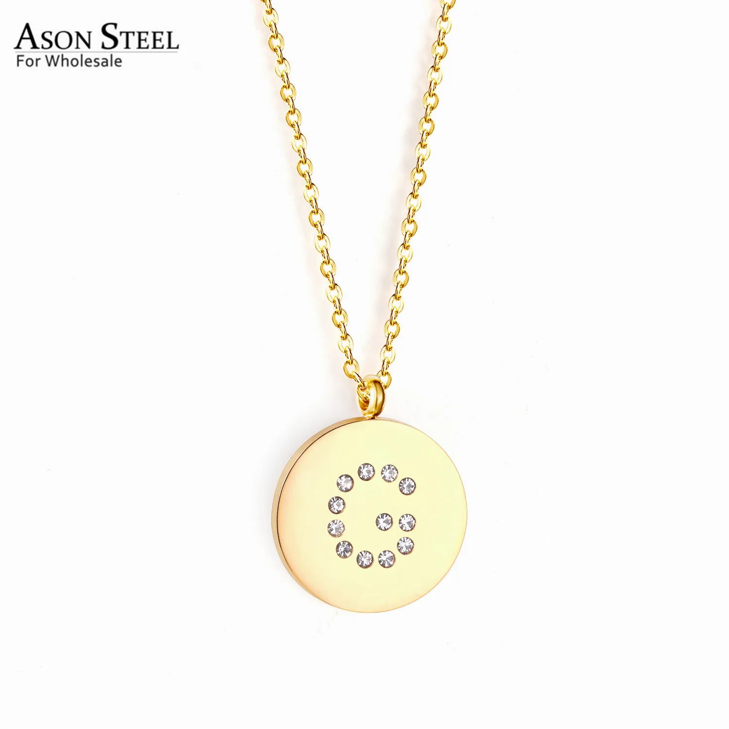 

ASONSTEEL Round Pendant with Cubic Zirconia Initial Necklace Gold/Silver Color Letter Chains for Women Girl Party Gift Jewelry