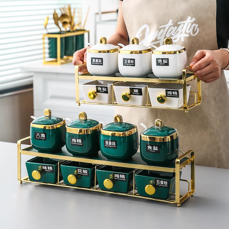 

Nordic Ceramic Spice Jar Set Sugar Bowl Salt Pepper Shakers Sauce Container Spice Organizer Oil Bottle Especiero Kitchen Tools