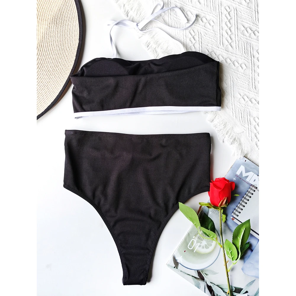 

2021 Sexy High Waist Bikini Swimwear Women Patchwork Swimsuit Female Two Pieces Bikini Set Bather Bathing Suits Beach Wear Swim