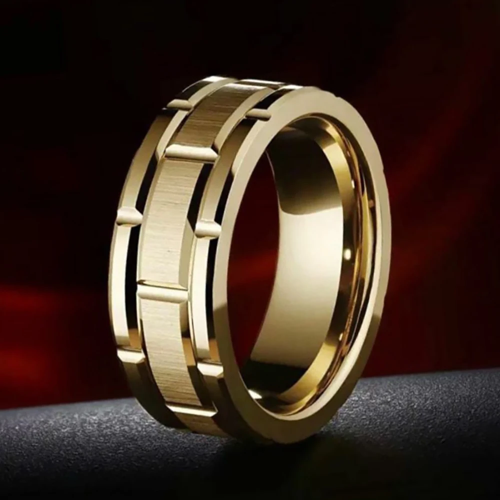 

8MM Golden/Silver/Black/Rose Gold Tungsten Carbide Ring Classic Wedding Band Brick Patte Anniversary Gift Party Ring Drop SHIP