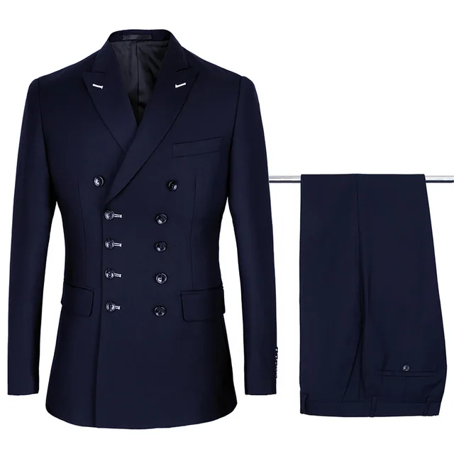 

New Fashion Custom Made 2020 Royal blue Double Breasted Men Suit Formal Business Wedding Tuxedos terno masculino (Jacket+Pants)