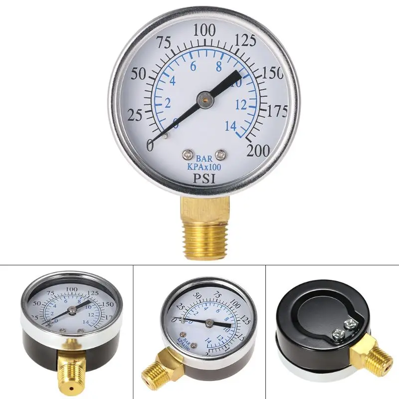 

0-14 Bar Air Oil Water Pressure Gauge 1/4" NPT 0-200PSI Manometer 0-14 Bar Side Mount 97QD
