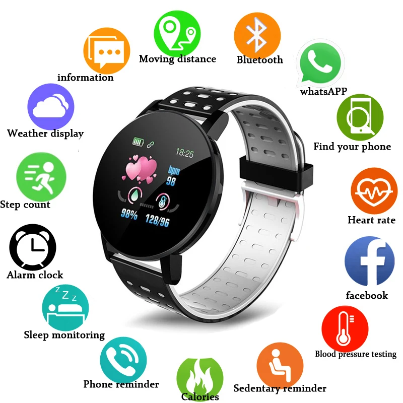 

119Plus Smart watches For Women Waterproof Sports Smartwatch Heart Rate Monitor Blood Pressure Functions Digital Watch Clock