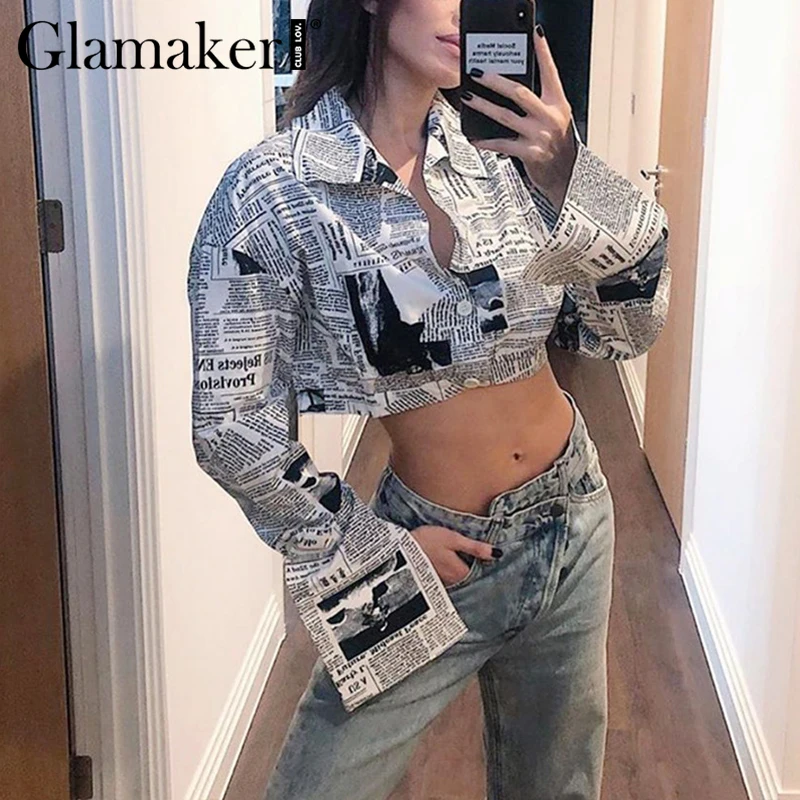 Женская Повседневная куртка Glamaker короткая с принтом газет зима-осень 2020 красивая