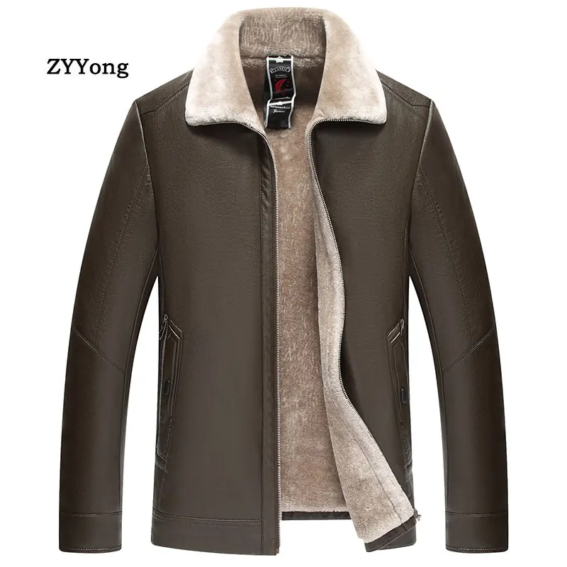 

Куртка мужская зимняя из искусственной кожи, на флисе, с меховым воротником