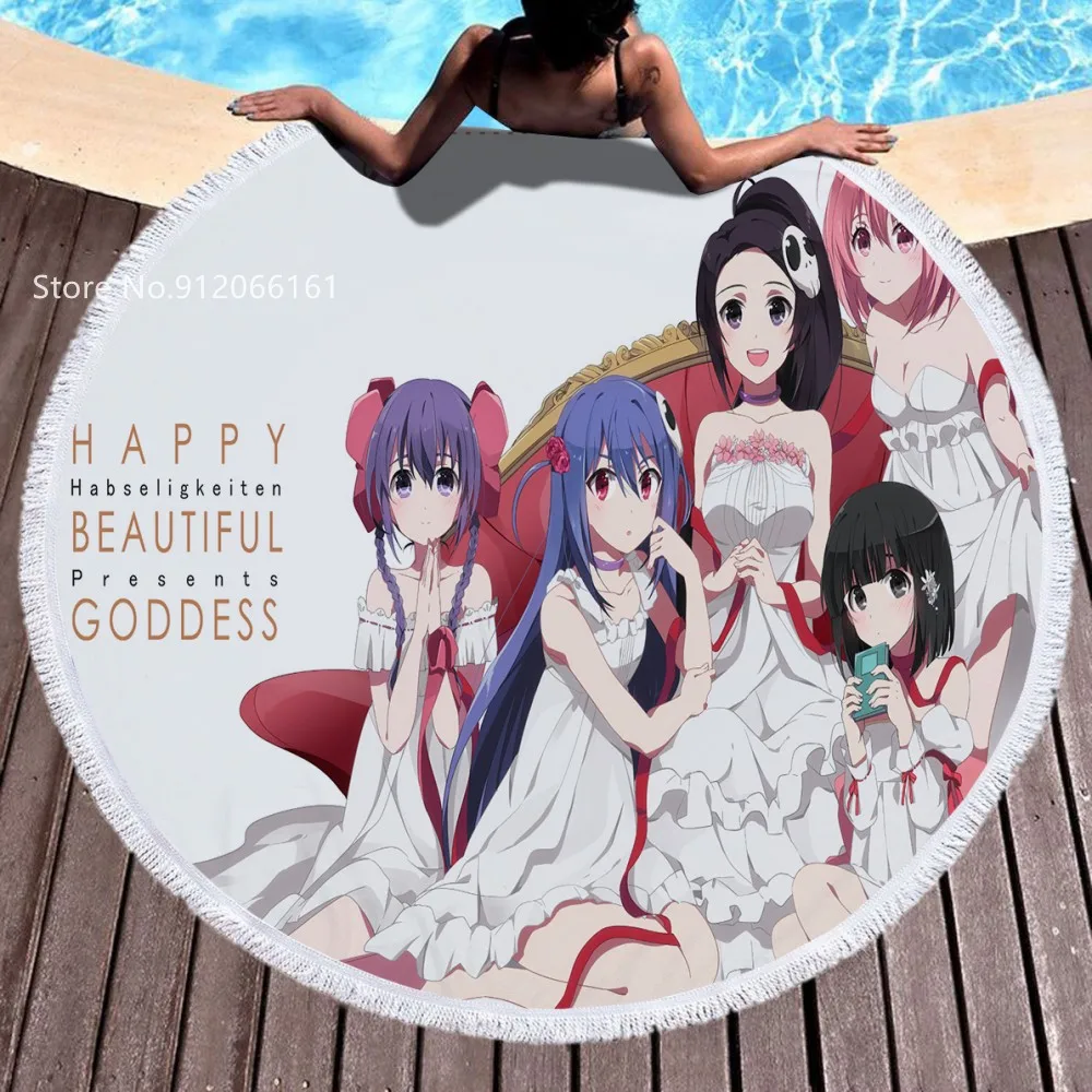 

The World God Only Knows Beach Bath Towel Happy Beautiful Goddess Round Sea Blanket Cartoon Anime Seaside Yoga Carpet Picnic Mat