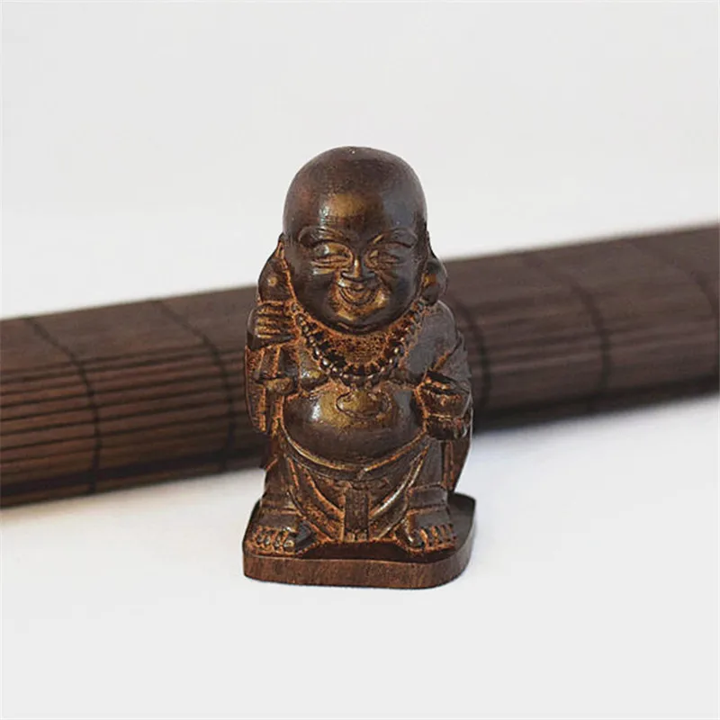 

Fine Chinese Old Handmade Aloes Wood Carving Big Cloth Bag Monk Small Ornaments Home Furnishing Wood Jewelry Carvings