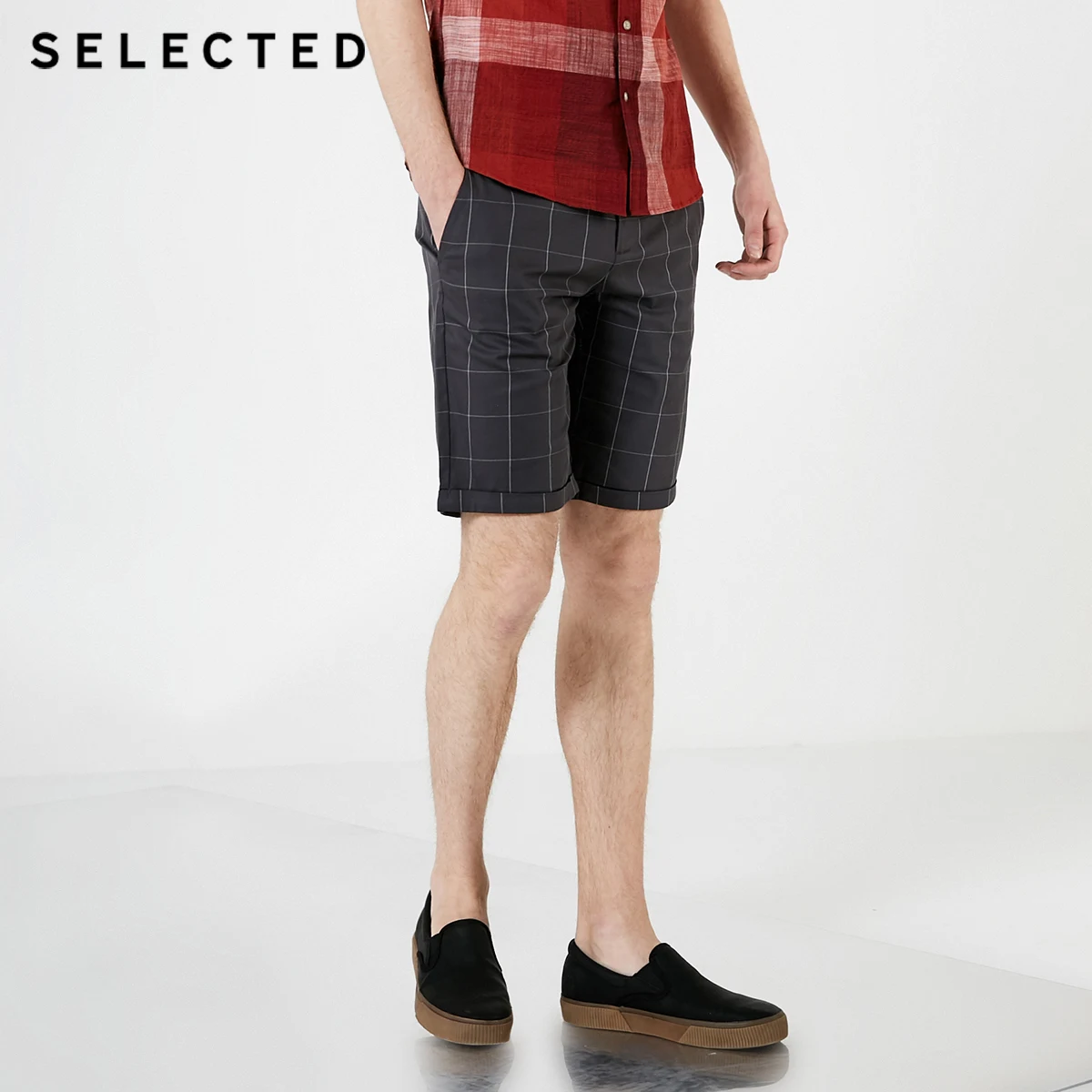 Шорты мужские прямые в клетку до колена | Мужская одежда